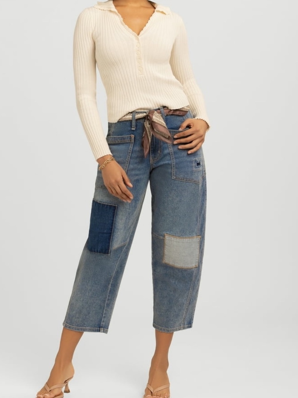 Jessica Simpson Blue Patchwork Ankle Jeans NWT, Sz 14